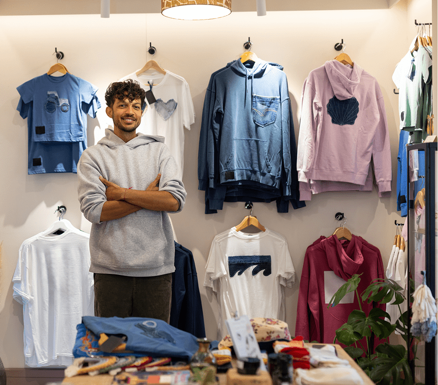Clothing shop with various hoodies