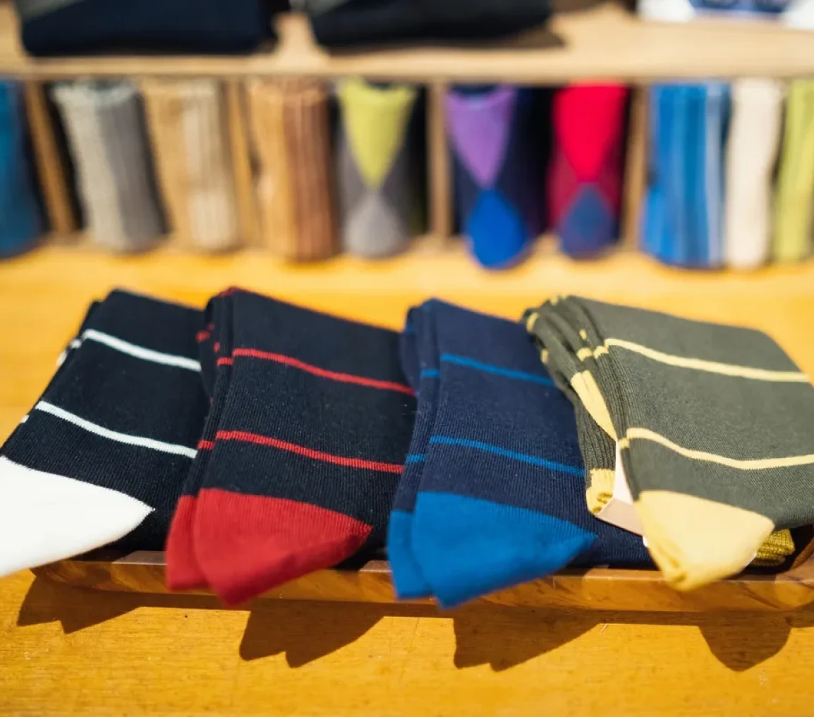 Striped socks on display